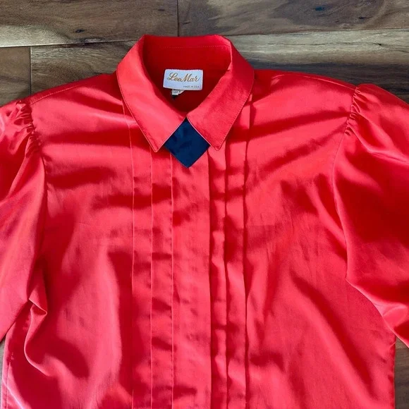 Lee Mar Red Vintage Button Up Blouse size 12 - Picture 2 of 4